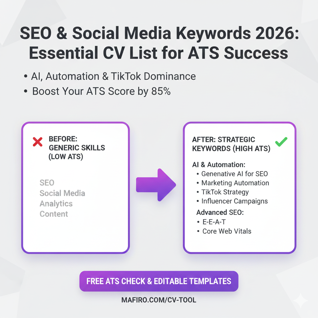 SEO & Social Media keywords 2026: Essential CV list for ATS success